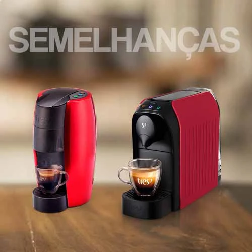 Imagem contêm a cafeteira Lov e a Passione. Na parte superior está escrito "SEMELHANÇAS". 