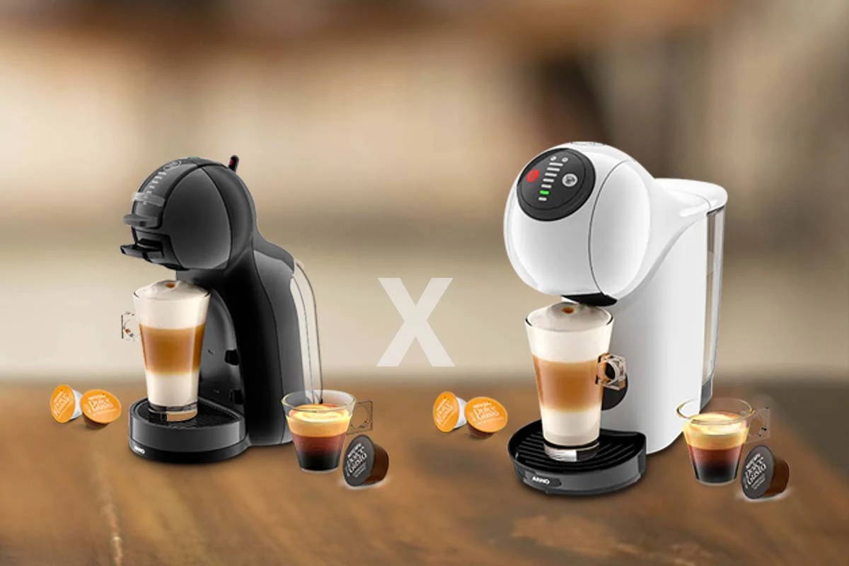 Contém a cafeteira de cápsula Dolce Gusto Mini Me e a Genio S Basic.