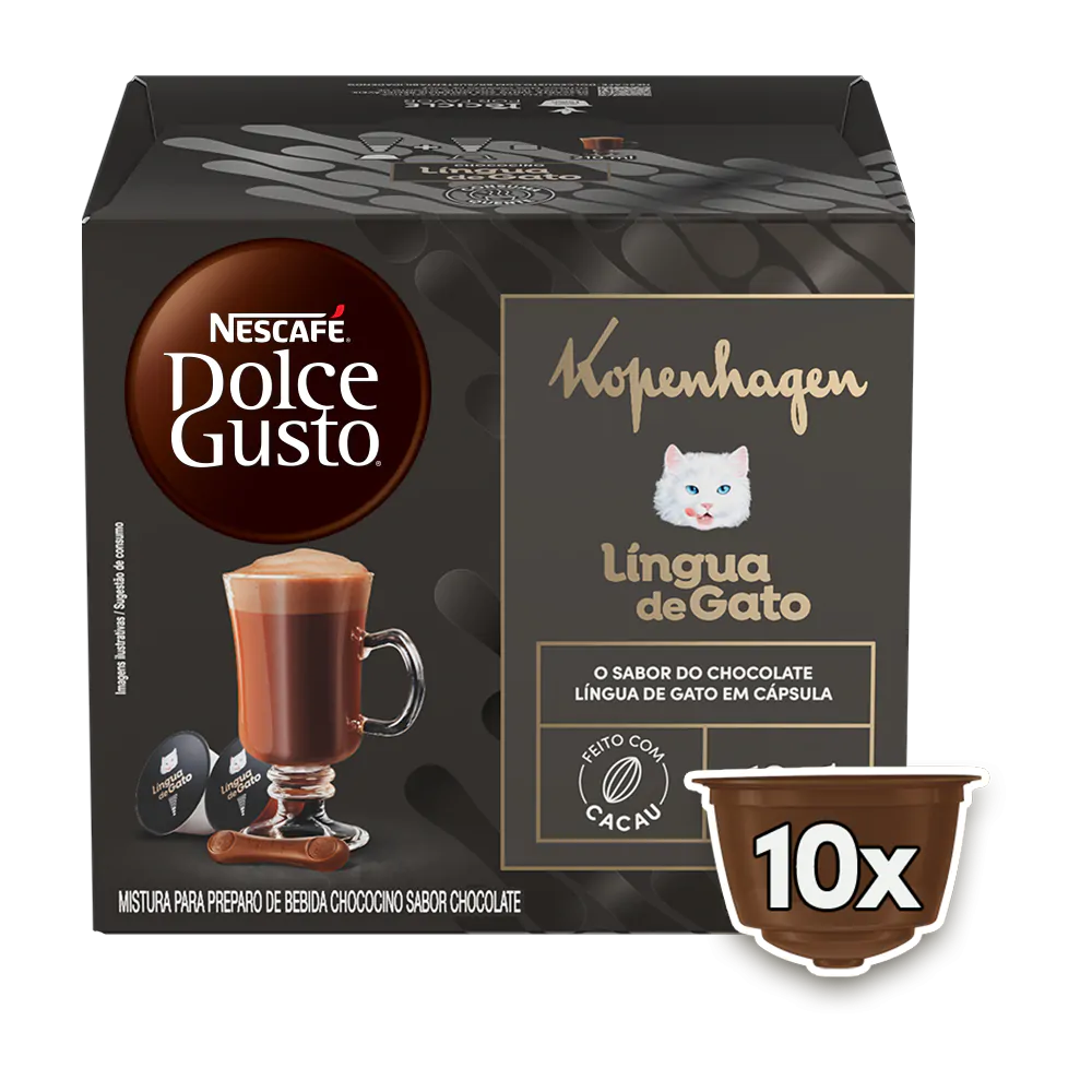 caixa de cápsula Kopenhagen Língua de Gato Dolce Gusto: o clássico chocolate agora em bebida cremosa