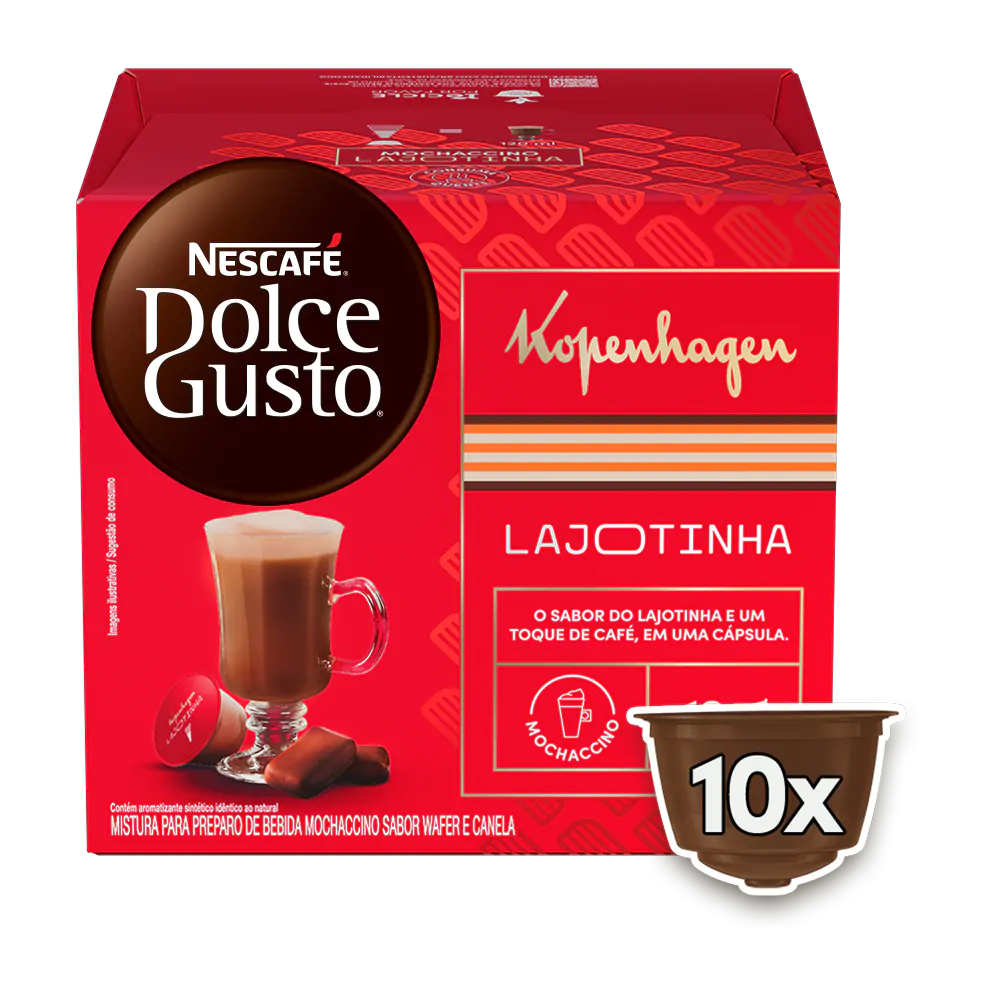 Caixa de cápsula Kopenhagen Lajotinha Dolce Gusto: mocaccino com sabor de wafer e canela