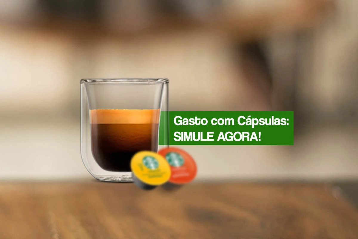 Vale a Pena Ter uma Cafeteira de Cápsula Dolce Gusto? 1 texto escrito "Gasto com Cápsulas: SIMULE AGORA!"