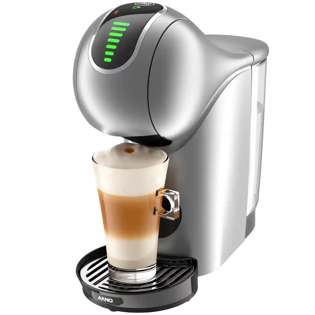6 Melhores Cafeteiras Dolce Gusto: Qual modelo comprar em 2025? 9 Cafeteira Dolce Gusto Genio S Touch prata preparando bebida
