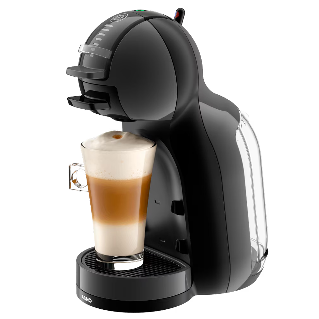6 Melhores Cafeteiras Dolce Gusto: Qual modelo comprar em 2025? 6 Cafeteira Dolce Gusto Mini Me preta preparando uma bebida em um copo.