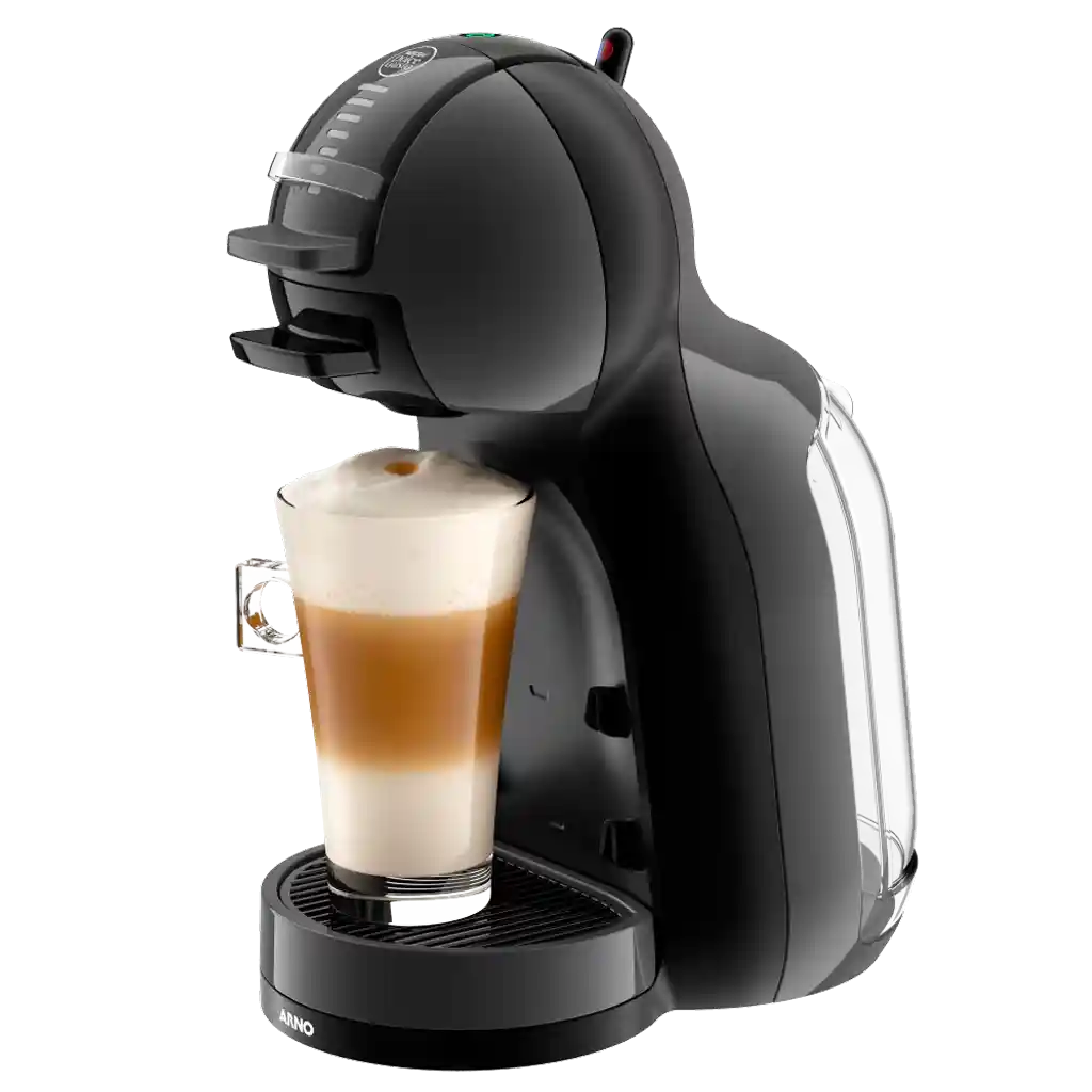 6 Melhores Cafeteiras Dolce Gusto: Qual modelo comprar em 2025? 12 Cafeteira Dolce Gusto Mini Me preta preparando uma bebida em um copo.