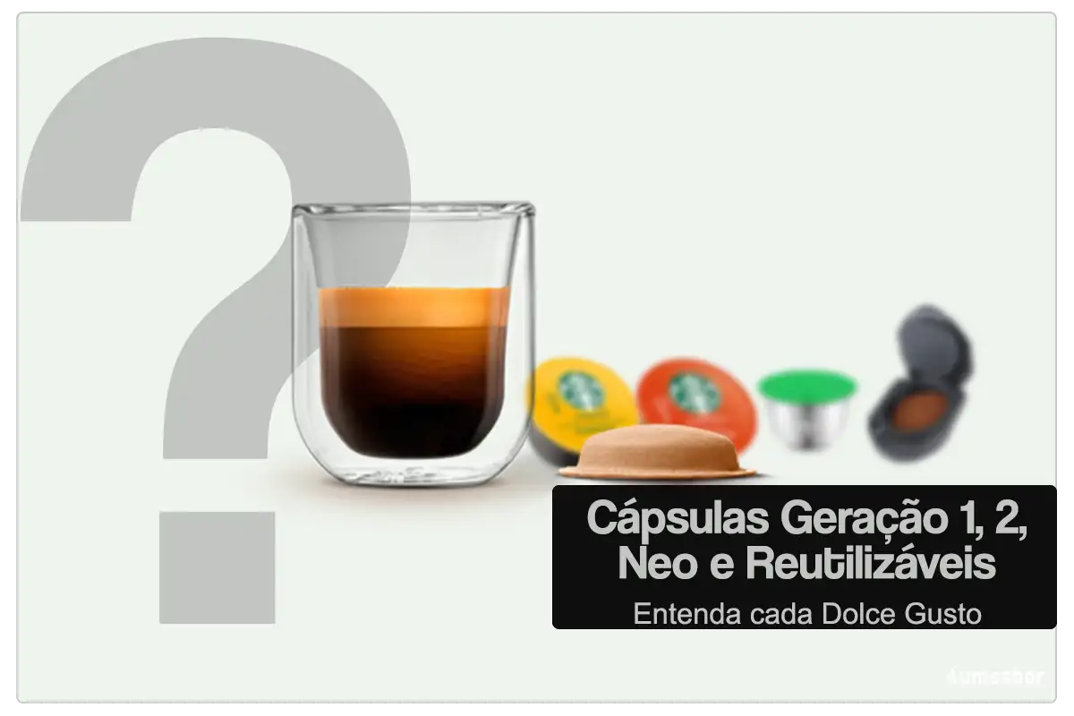 Cápsulas Geração 1, 2, Neo e Reutilizáveis: Entenda a diferença de cada Dolce Gusto 1 Comparativo visual de cápsulas Dolce Gusto, mostrando as diferenças entre os modelos Geração 1, NEO e reutilizáveis.