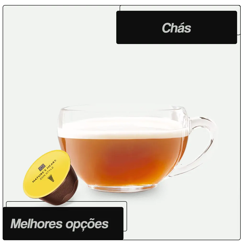 Melhores Cápsulas Dolce Gusto: Cafés, Lattes, Chocolates e Chás 5 Uma imagem de duas cápsulas de chá Dolce Gusto, Chai Tea Latte e Nature's Heart Zen Style, ao lado de xícaras de chá fumegante e ingredientes como canela, gengibre e capim-limão.