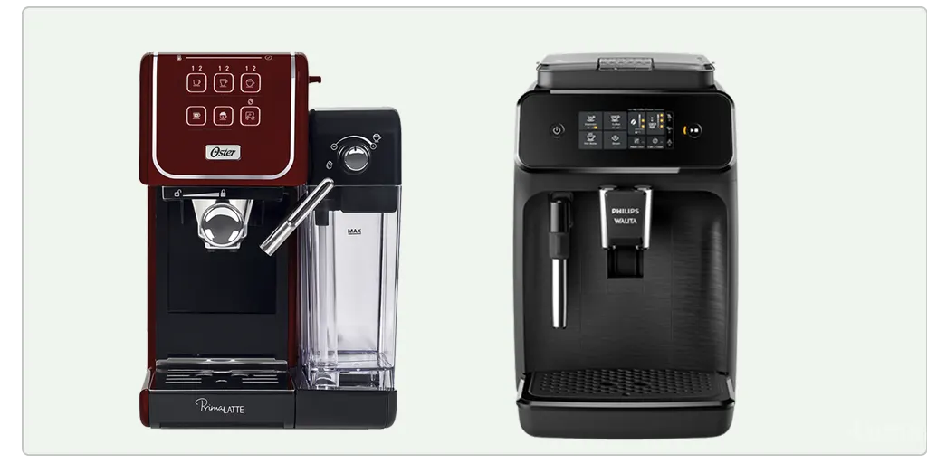 Um Sabor | Seu Guia Especializado em Cafeteiras: Cápsula, Expresso e Elétricas 7 2 cafeteiras expresso ( a semiautomática oster prima latte e a superautomática philips walita 1200)